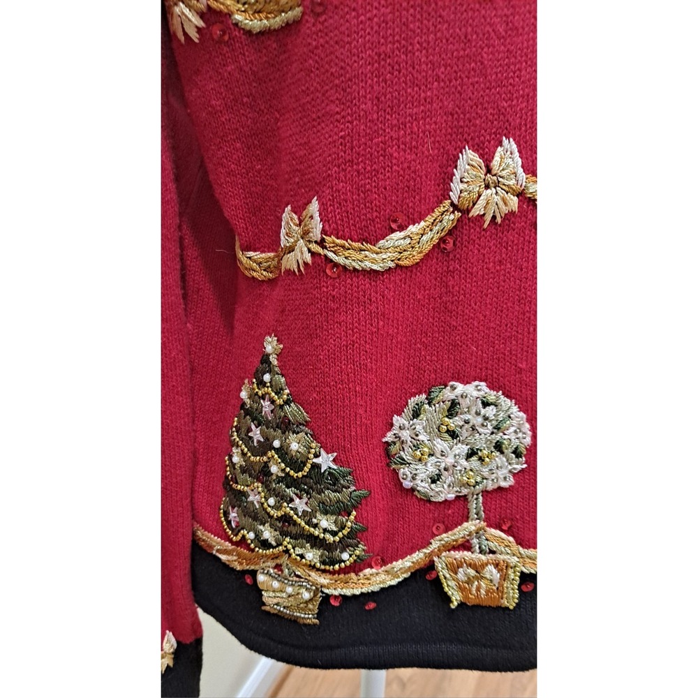 M Vintage Cardigan Sweater Tiara International 2004 Christmas Trees And Topiarys - Picture 3 of 8